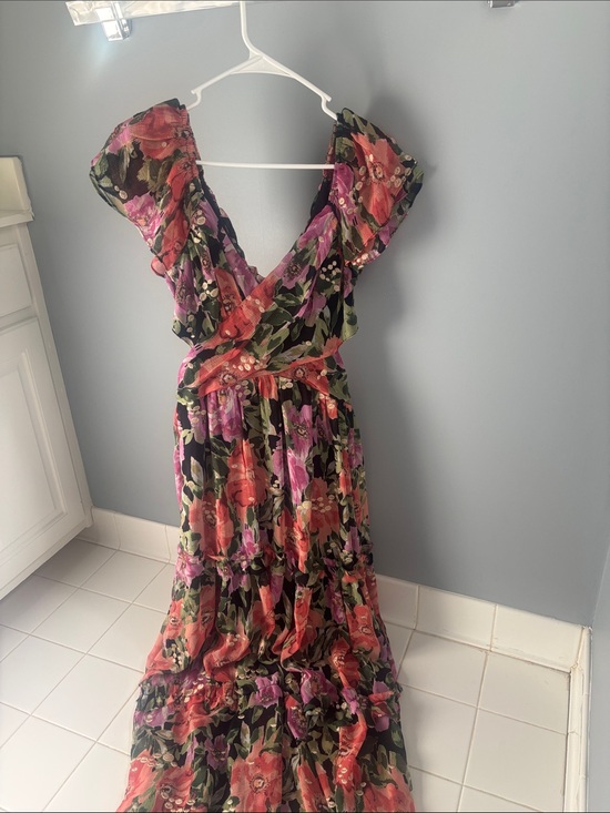 Aqua Dresses & Skirts - Aqua Floral Maxi Dress - Black with Pink & Coral Flowers